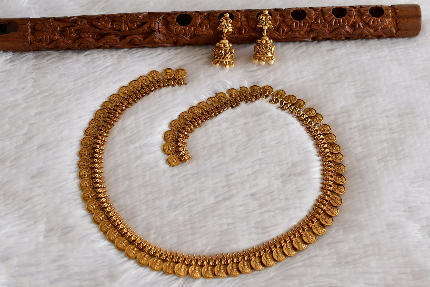 Matte finish lakshmi coin haar set dj-52436