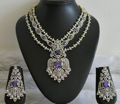 Two tone cz white-purple block stone necklace set dj-48998