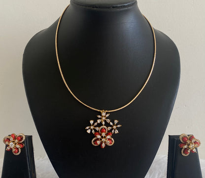 Two tone cz coral beaded pendant set with kanti necklace dj-54000