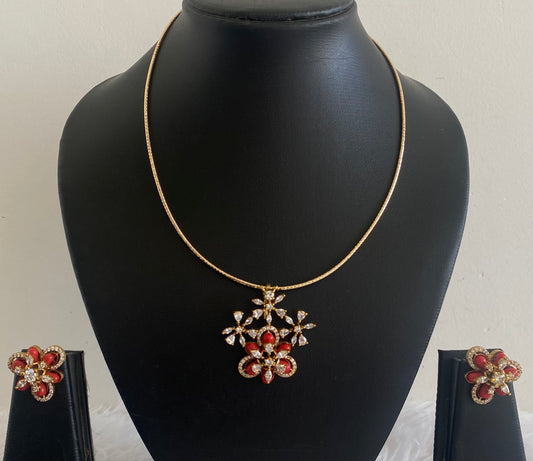 Two tone cz coral beaded pendant set with kanti necklace dj-54000