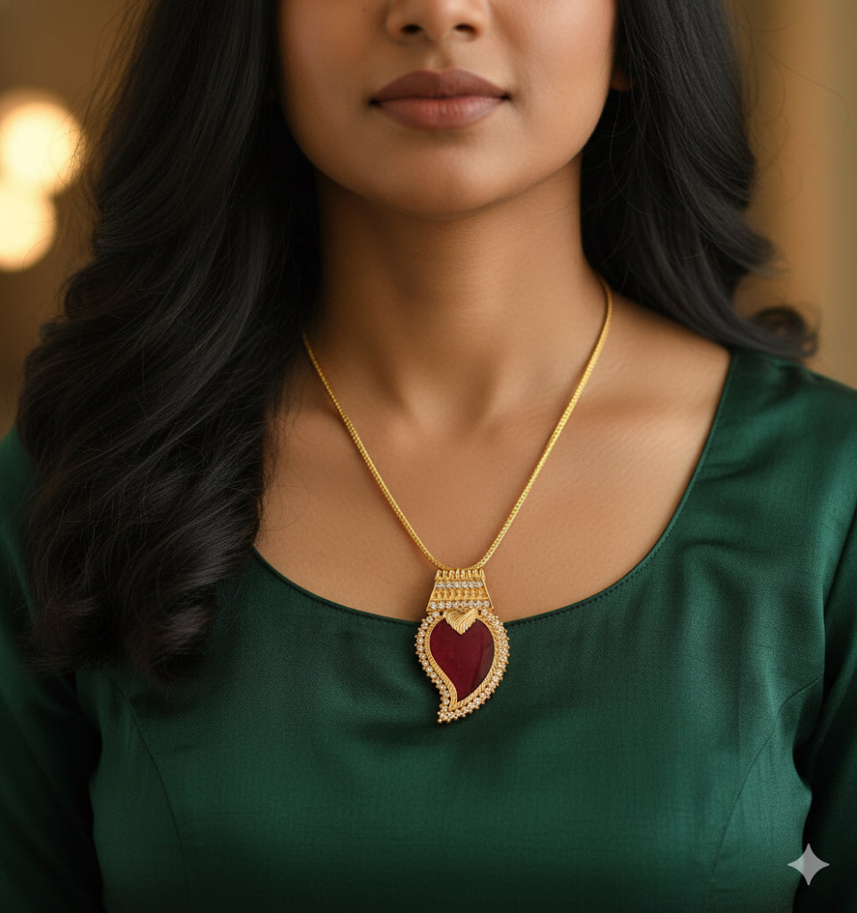 Gold tone red-white kerala style mango kodi necklace dj-51696