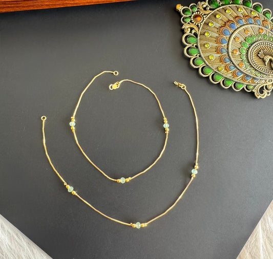 Gold tone 10.5 inches green beaded anklets dj-51313