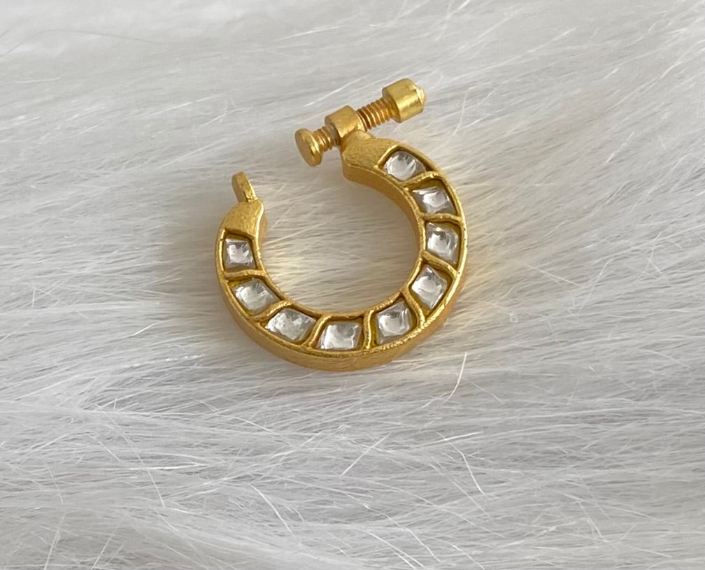 Gold tone kundan jadau white stone nose pin dj-53724