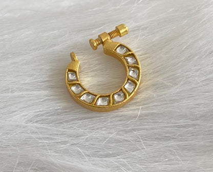 Gold tone kundan jadau white stone nose pin dj-53724