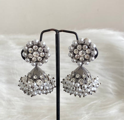 Black finish white stone lotus pearl jhumkka dj-54690