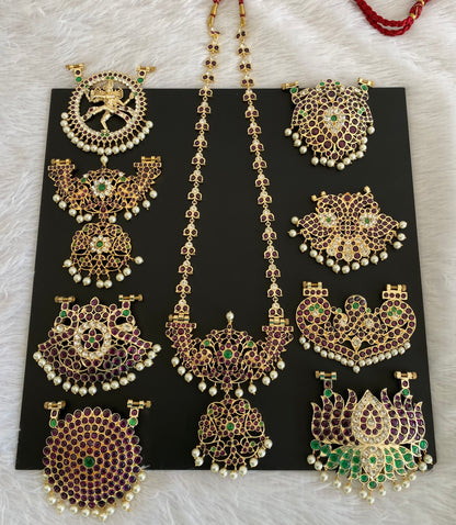 Gold tone precious kemp-white haar with 9 interchangeable pendants dj-53378