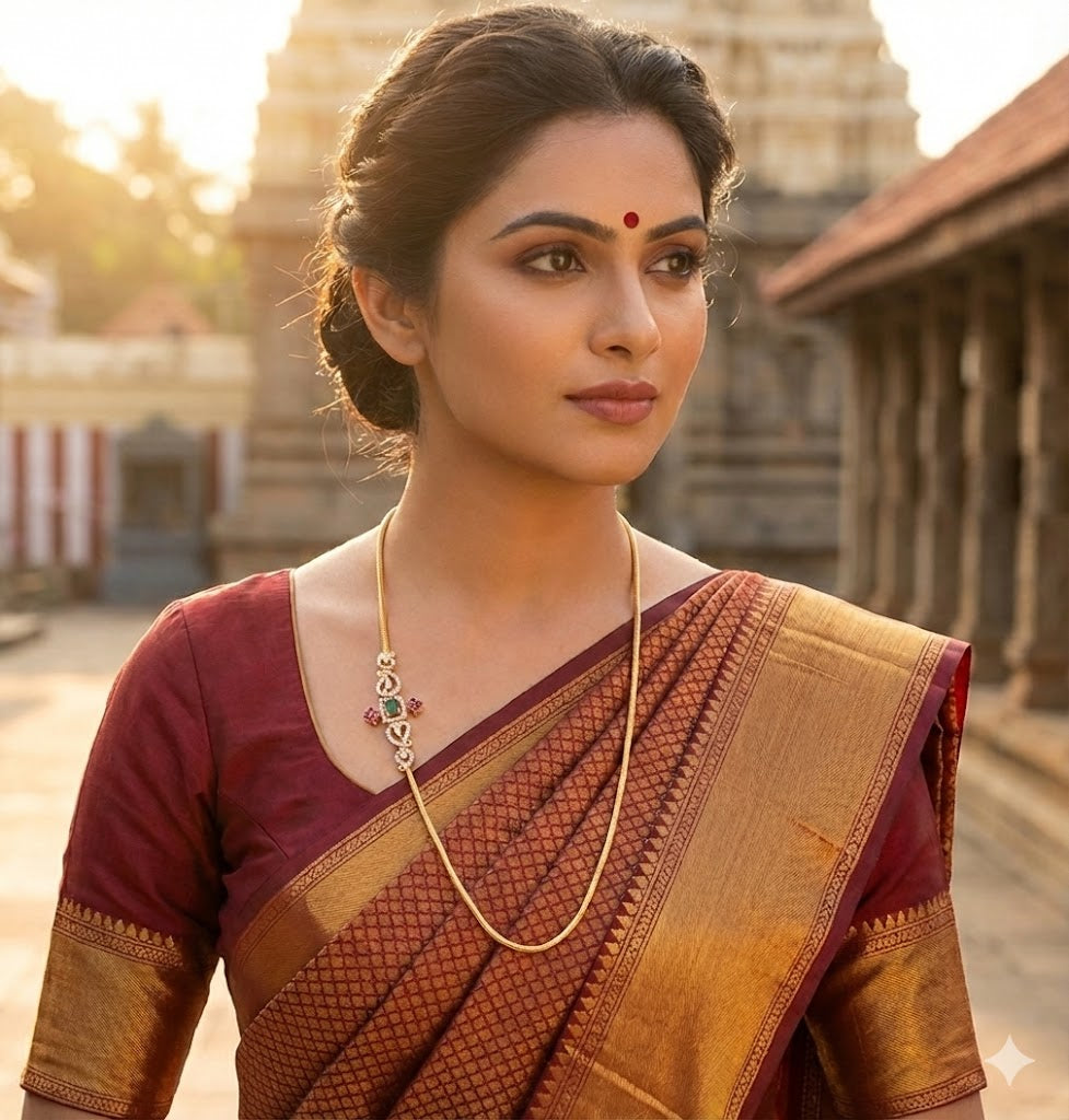 Matte finish cz kemp-green 24 inches mango mugappu chain dj-52415