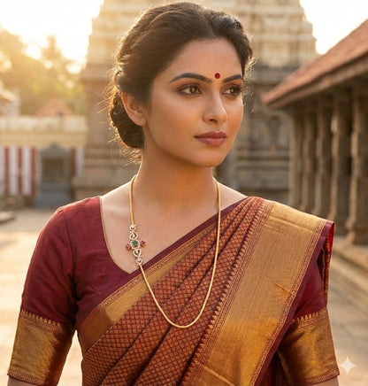 Matte finish cz kemp-green 24 inches mango mugappu chain dj-52415