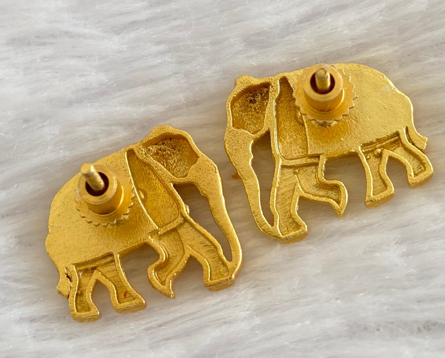 Gold tone pink kundan jadau elephant earrings dj-53533