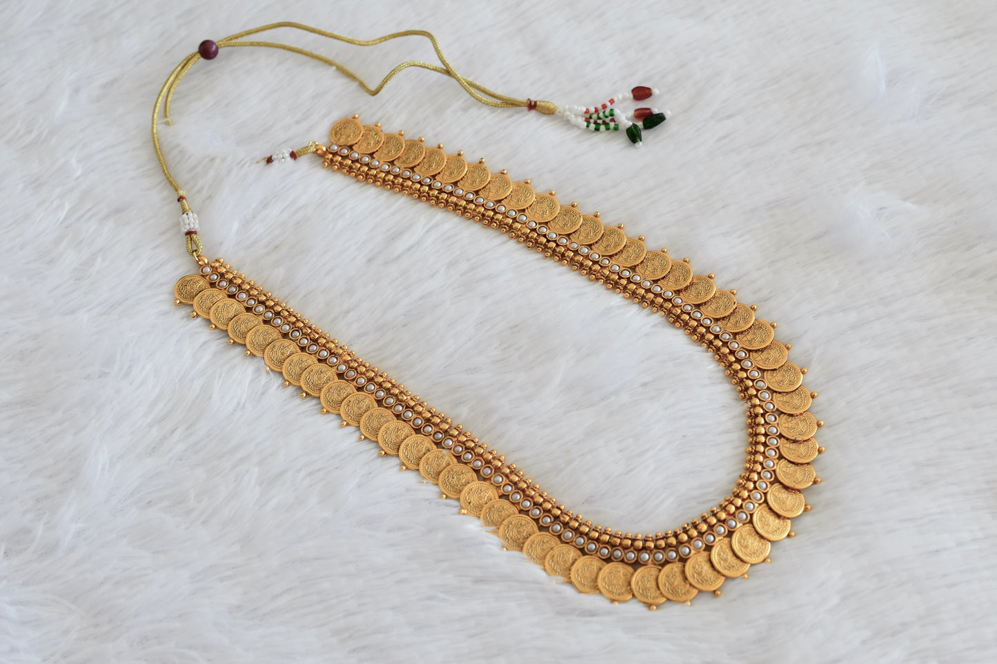 Antique gold tone pearl lakshmi coin haar dj-52981