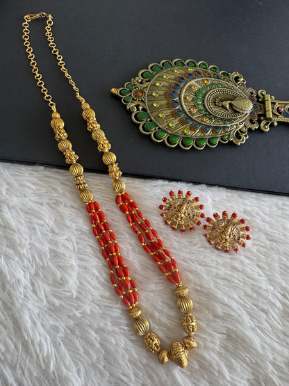 Matte finish coral beaded lakshmi necklace set dj-52083