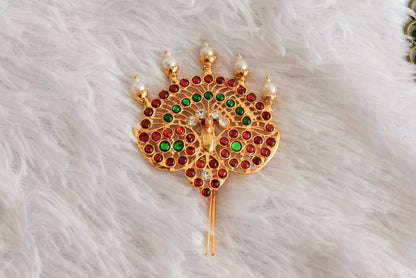 Gold tone kemp-green peacock hair jewel/pin dj-52350