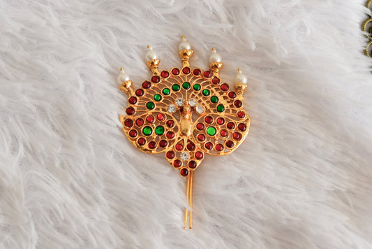 Gold tone kemp-green peacock hair jewel/pin dj-52350