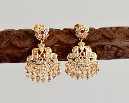 Gold tone AD white-pink south Indian earrings dj-53349