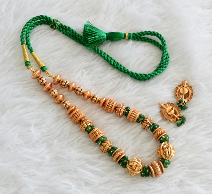 Antique gold tone lakshmi green nakshi beaded necklace set dj-54008