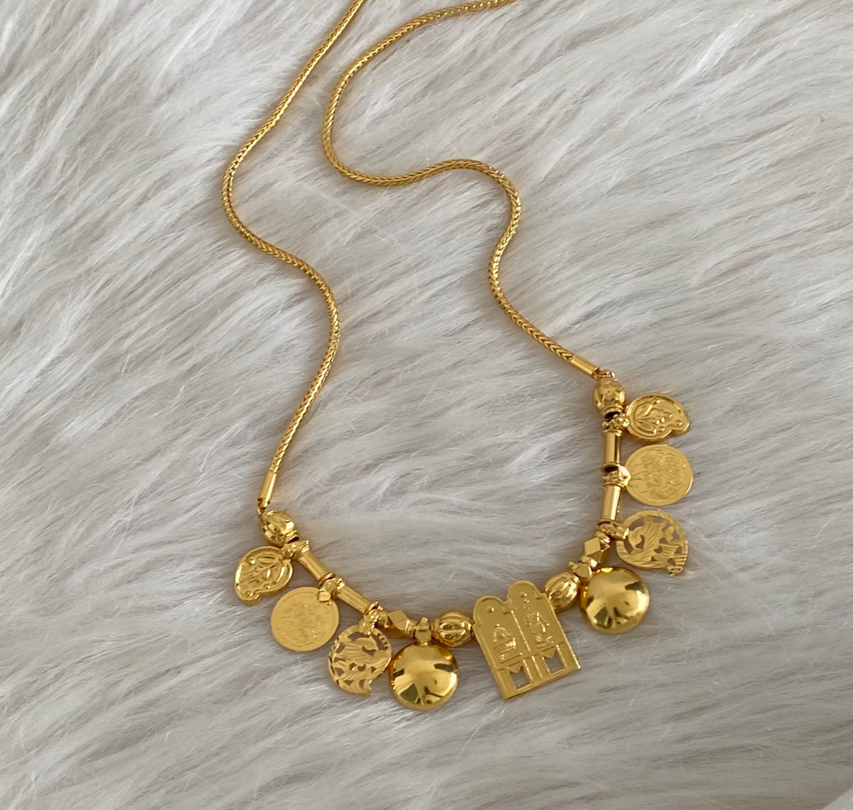 Gold tone 24 inches chain sokkar-meenakshi mango lakshmi coin mangalyam dj-54995