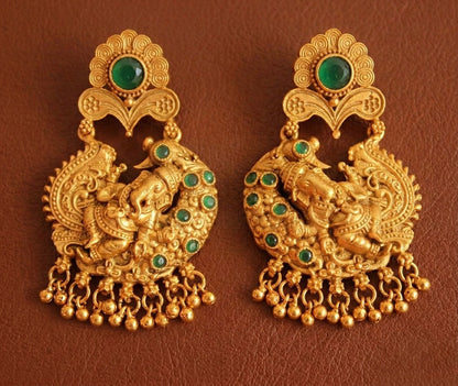 Antique gold tone emerald ganesha earrings-dj07970