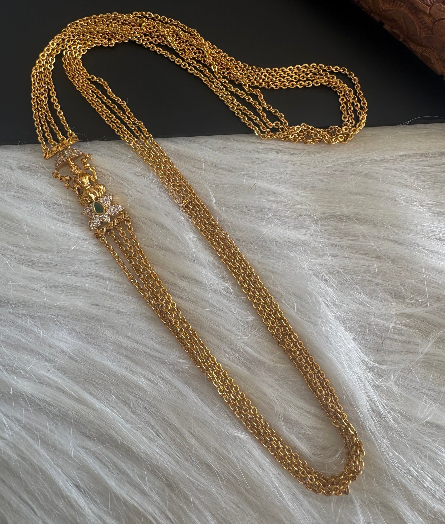 Matte finish cz green lakshmi lotus mugappu chandra haar dj-51240