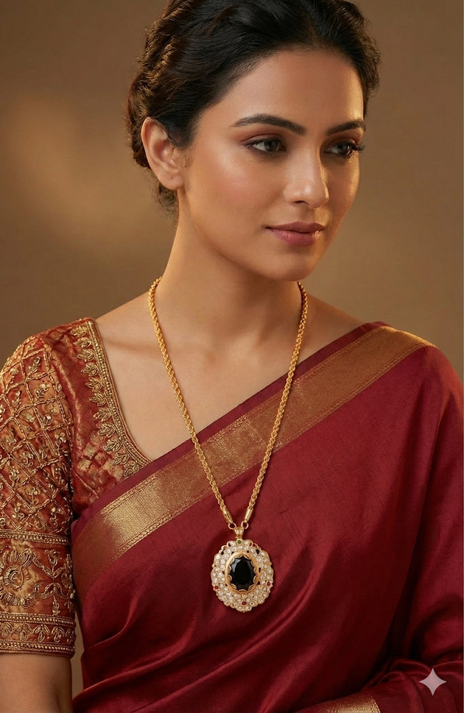 Gold tone 24 chain with bottle green oval stone pendant dj-51913