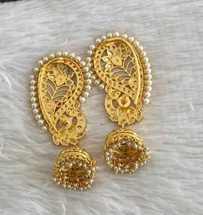 Gold tone kundan jadau big peacock khanpool jhumkka dj-53579