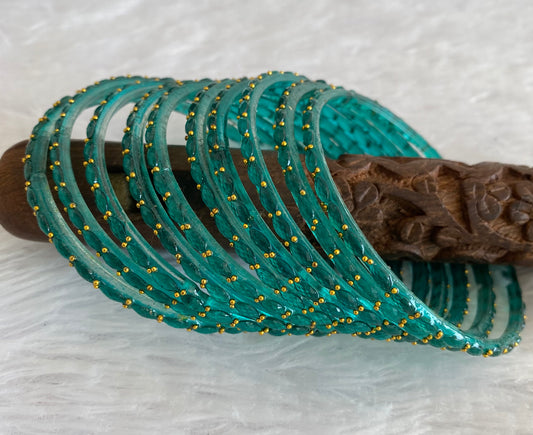 Set of 10 dark green glass bangles(2.4) dj-52851