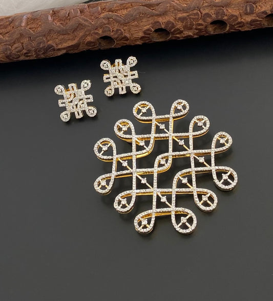 Two tone cz white rangoli pendant set dj-54127