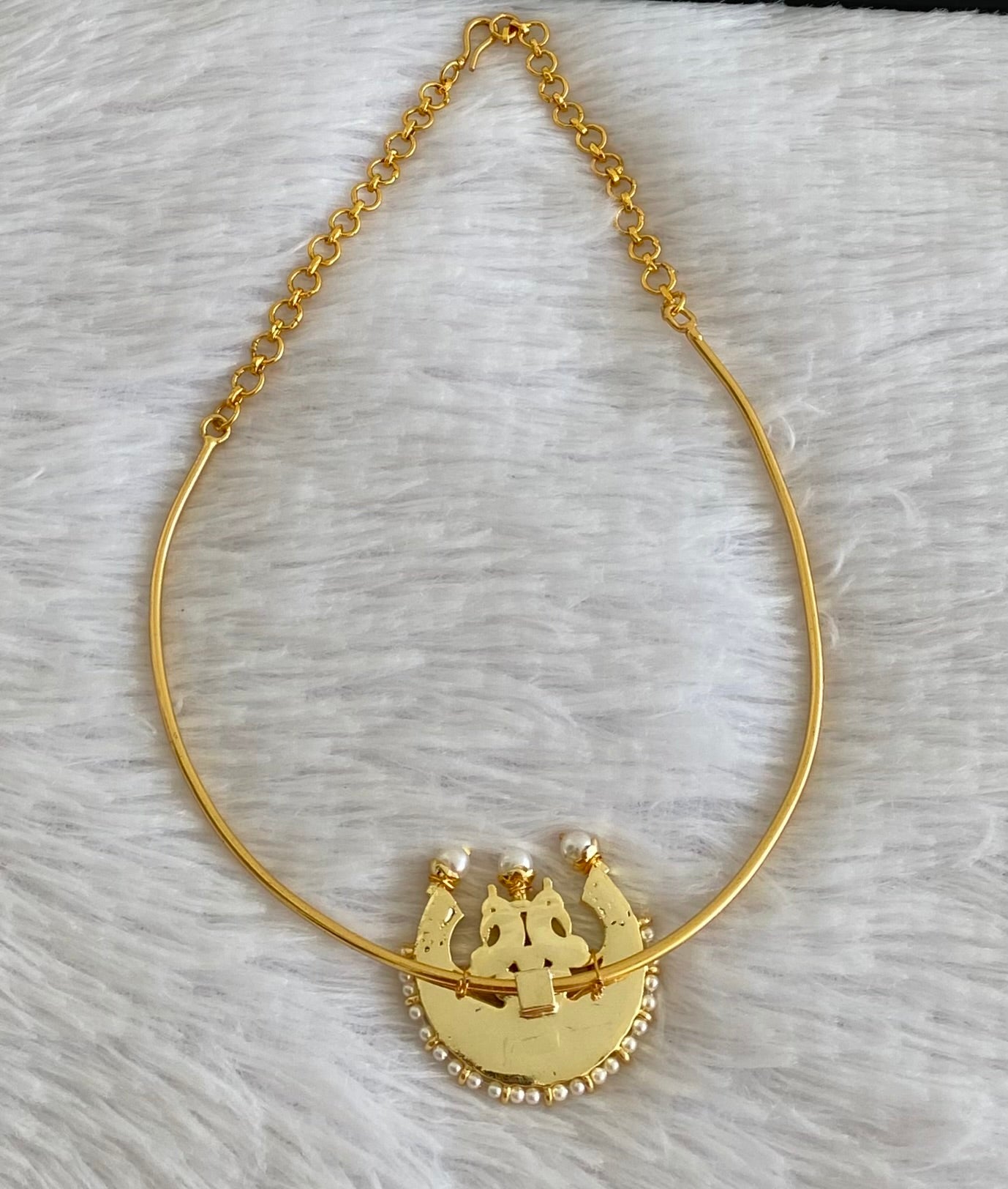 Gold tone semi precious kemp peacock moon pendant hasli necklace dj-53696