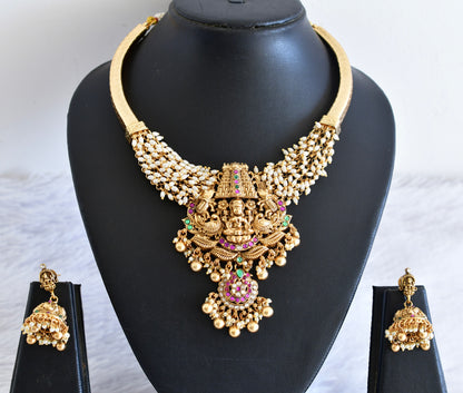 Antique gold tone lakshmi necklace with changeable pendants set dj-53008