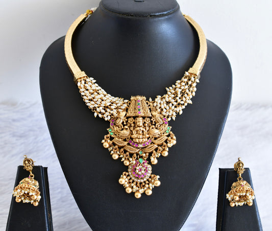 Antique gold tone lakshmi necklace with changeable pendants set dj-53008