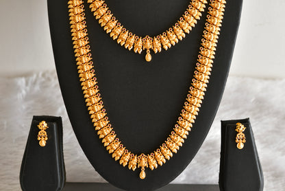 Gold tone pink kerala style Lakshmi haar combo set dj-51993