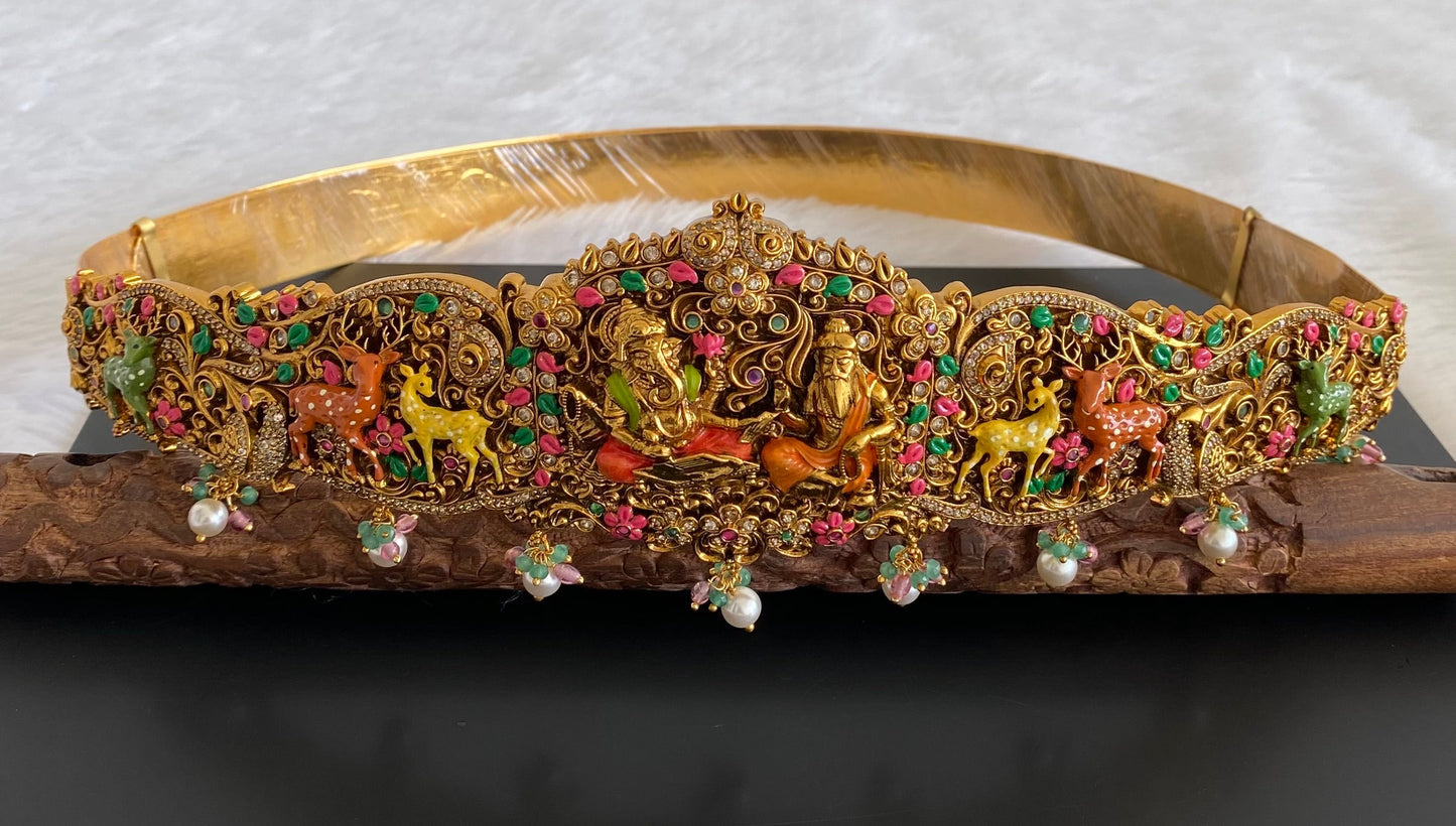 Matte finish meenakari ganesha waist belt dj-53517