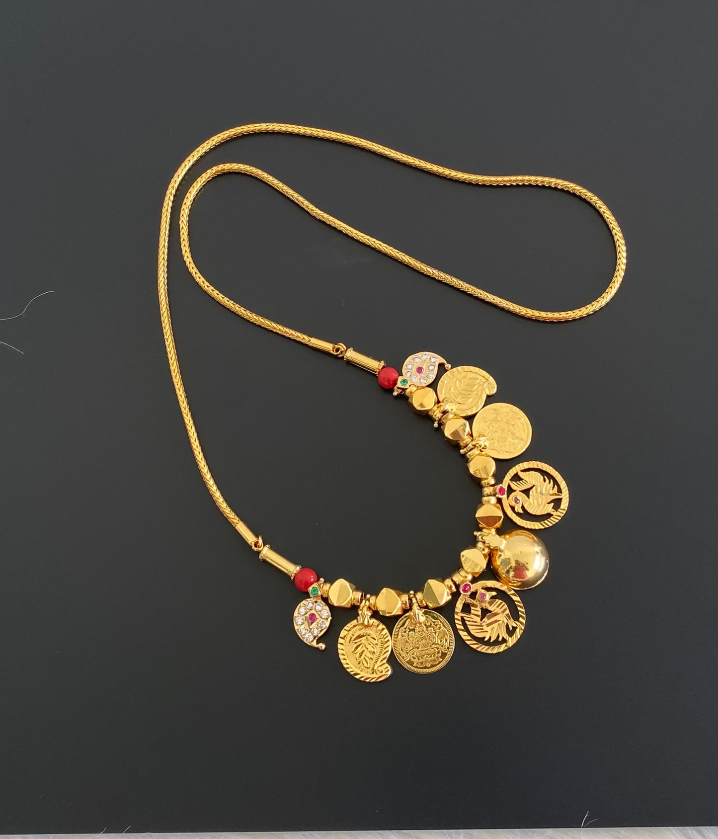 Gold tone coral beads lakshmi coin mango bottu mangalyam dj-54610