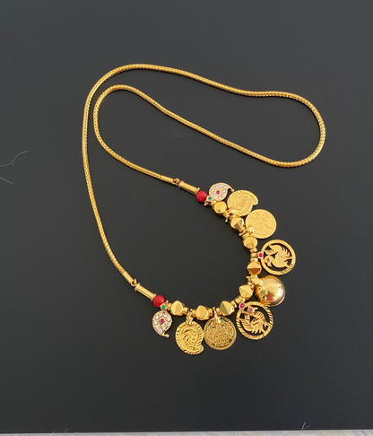 Gold tone coral beads lakshmi coin mango bottu mangalyam dj-54610