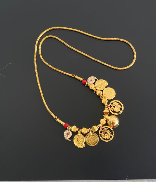 Gold tone coral beads lakshmi coin mango bottu mangalyam dj-54610