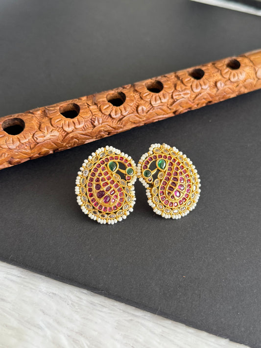 Matte finish kemp-green mango peacock stud/earrings dj-32617