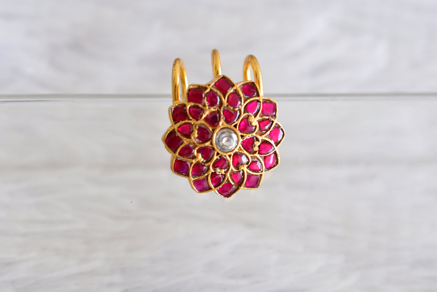 Gold tone pink-white kundan jadau flower hair jewel dj-52502