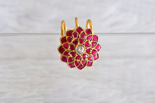 Gold tone pink-white kundan jadau flower hair jewel dj-52502