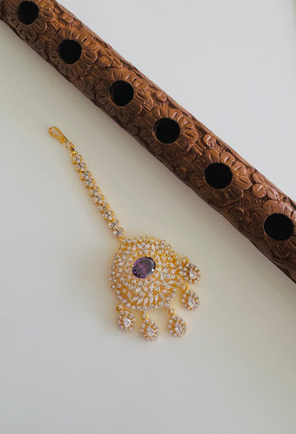 Two tone cz-purple thilak stone tikka dj-51366