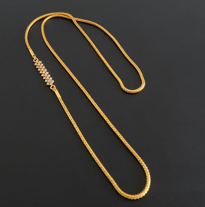 Gold tone white stone 30 inches mugappu chain dj-54421