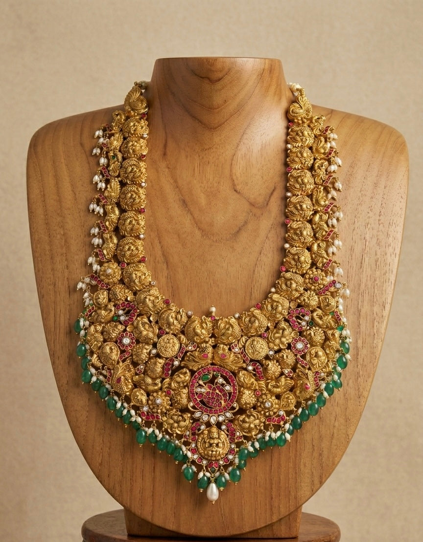 Antique gold look alike kundan jadau Lakshmi swan rice pearl haar dj-40613