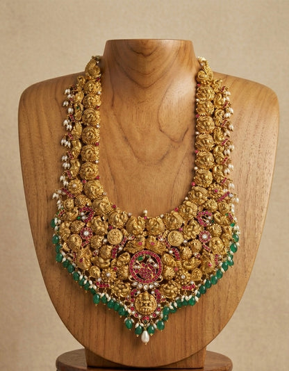 Antique gold look alike kundan jadau Lakshmi swan rice pearl haar dj-40613