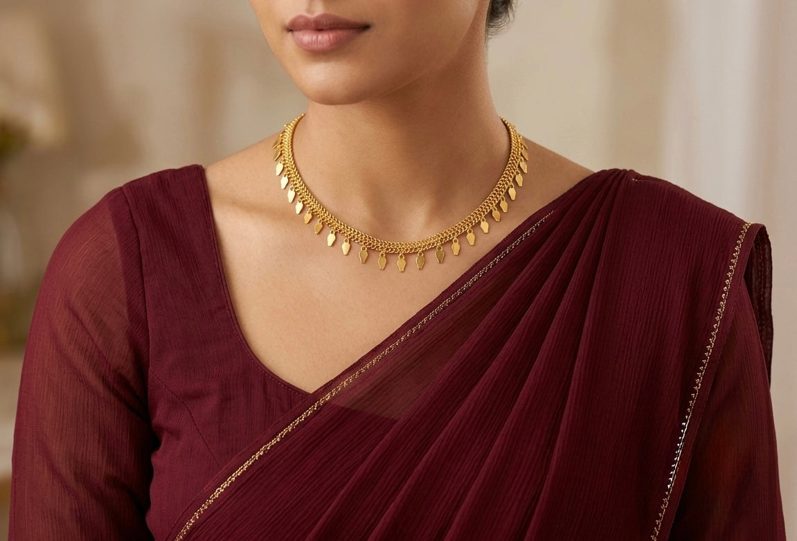 Gold tone kerala traditional elakka necklace dj-52765