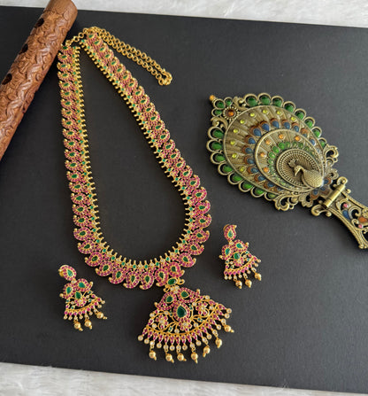 Gold tone ruby-emerald-white mango haar set dj-52150