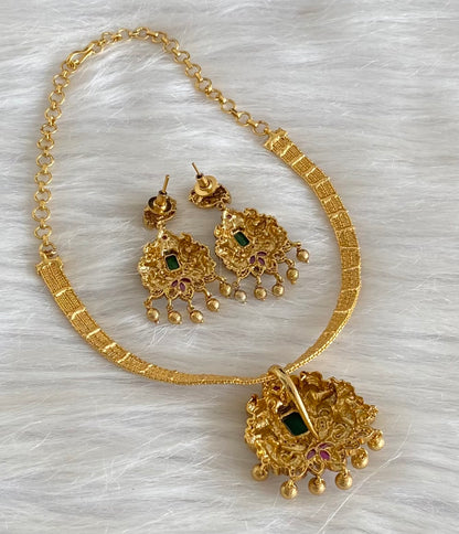 Antique gold tone kemp-green-white peacock necklace set dj-54260