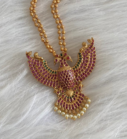 Gold tone pink-green pearl gandaberunda necklace dj-54312