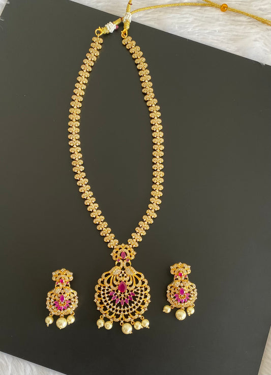 Gold tone Cz Ruby Peacock Haar Set DJ-52872
