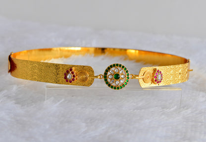 Gold tone pink-green-white kundan jadau round mango waist band dj-52179