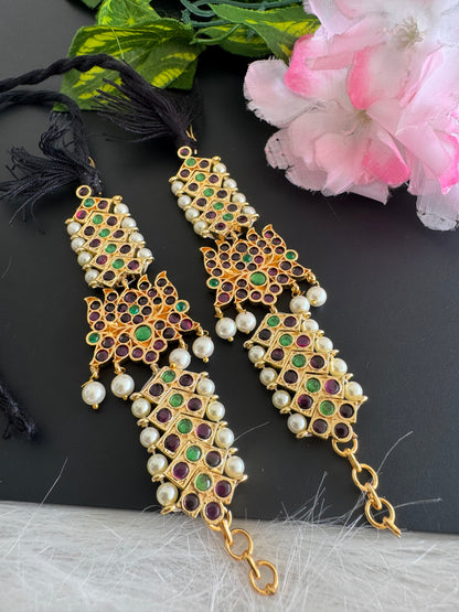 Gold tone kemp-green-white precious lotus pearl ear side chain dj-51186