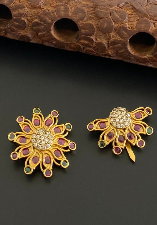 Antique gold tone small kemp-green-white flower sun moon hair jewel dj-53658