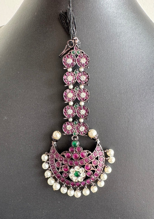 Black finish precious kemp-green-white pearl mango moon tikka dj-52290